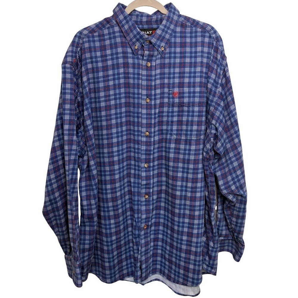 Ariat FR Mens Work Shirt CAT HRC 2 2112 XXL 2XL Plaid Blue Flannel Long Sleeve